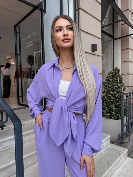 Елегантний брючний костюм лавандового кольору 27564 LAM