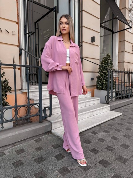 Елегантний брючний костюм пудрового кольору 27565 LAM