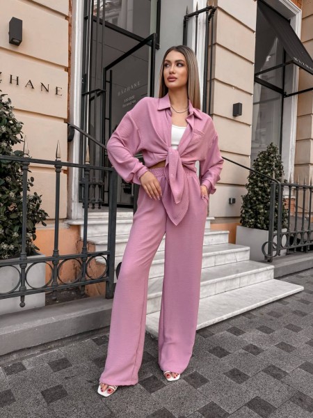 Елегантний брючний костюм пудрового кольору 27565 LAM
