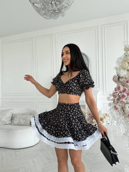 Літній костюм (топ+спідниця) чорного кольору 27662 N