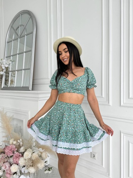 Літній костюм (топ+спідниця) м'ятного кольору 27665 N