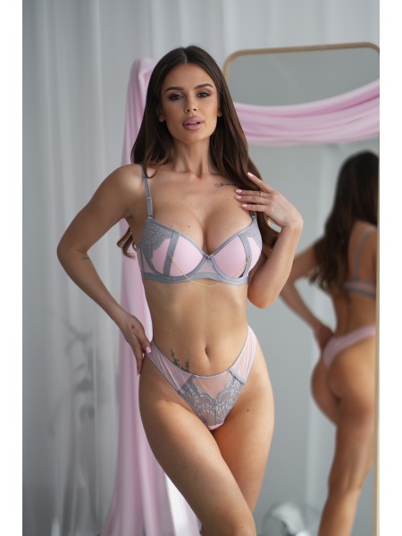 Гладкий комплект жіночої білизни сiро-рожевого кольору 28032 VL
