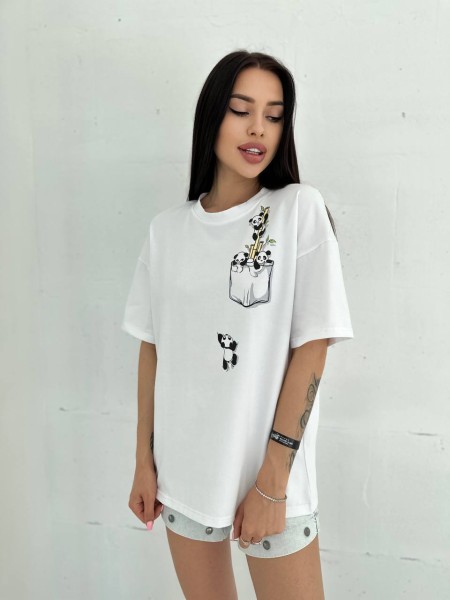 Жіноча футболка з пандою бiлого кольору 28085 ISt