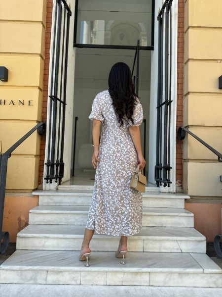 Легка сукня міді у дрібну квітку бежевого кольору 28091 N