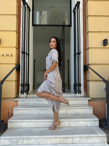 Легка сукня міді у дрібну квітку бежевого кольору 28091 N