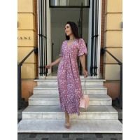 Легкое платье миди в крупный цветок пудрового цвета 28093