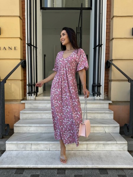 Легка сукня міді у крупну квітку пудрового кольору 28093 N