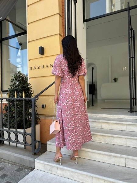 Легка сукня міді у крупну квітку пудрового кольору 28093 N