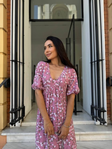 Легка сукня міді у крупну квітку пудрового кольору 28093 N