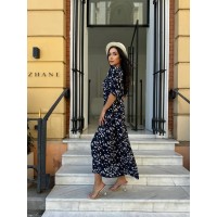 Легкое платье миди в крупный цветок синего цвета 28094