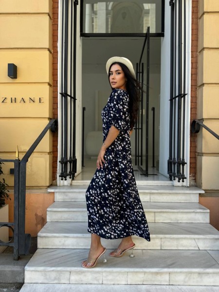 Легка сукня міді у крупну квітку синього кольору 28094 N