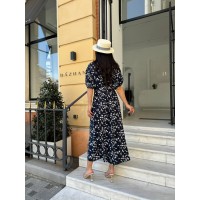 Легкое платье миди в крупный цветок синего цвета 28094