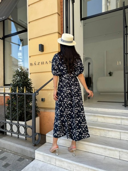 Легка сукня міді у крупну квітку синього кольору 28094 N