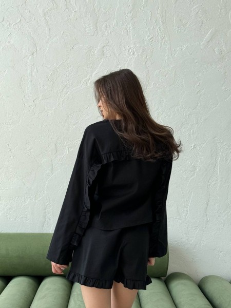 Льняной костюм 2-ка шорты+рубашка черного цвета 28217