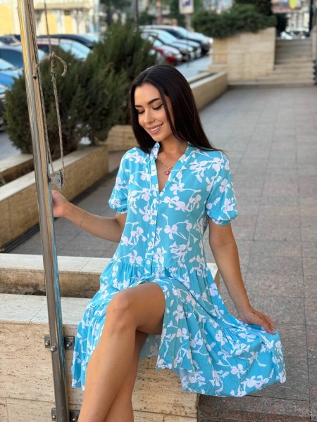 Повітряна сукня вільного крою блакитного кольору 28284 N