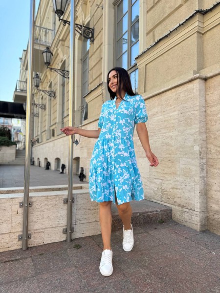 Повітряна сукня вільного крою блакитного кольору 28284 N