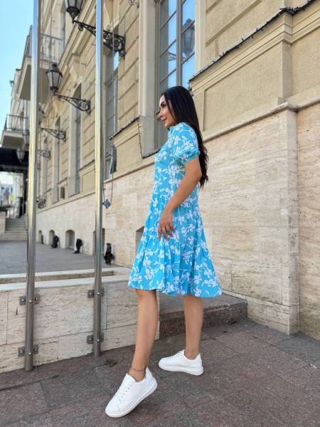 Повітряна сукня вільного крою блакитного кольору 28284 N