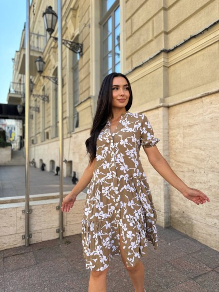 Повітряна сукня вільного крою кавового кольору 28287 N