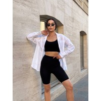 Женская рубашка с манжетами на пуговицах белого цвета 28288