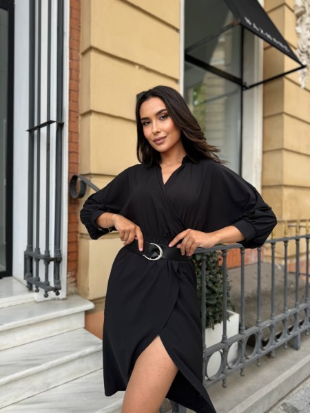 Жіноча сукня з поясом чорного кольору 28306 МО