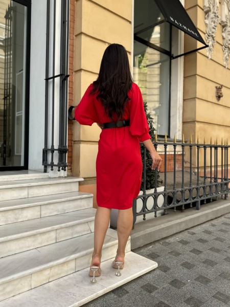 Жіноча сукня з поясом червоного кольору 28307 МО