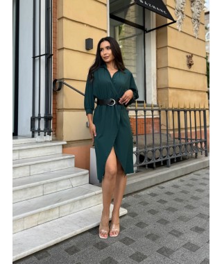 Жіноча сукня з поясом смарагдового кольору 28308 МО