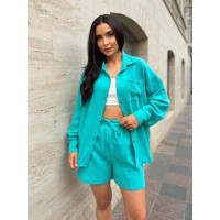 Муслиновый костюм с шортами бирюзового цвета 28394