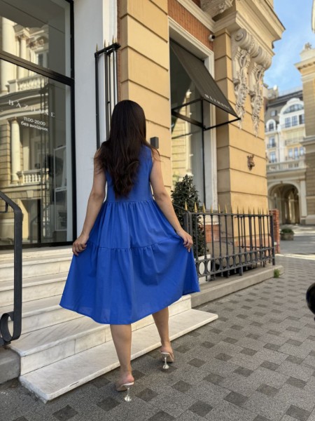 Ніжна жіноча сукня синього кольору 28412 МН