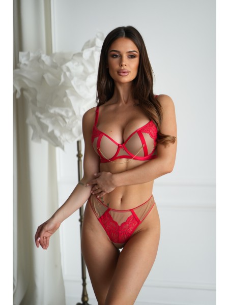 Чарівний комплект з ланцюжком бежево-червоного кольору 28433 VL