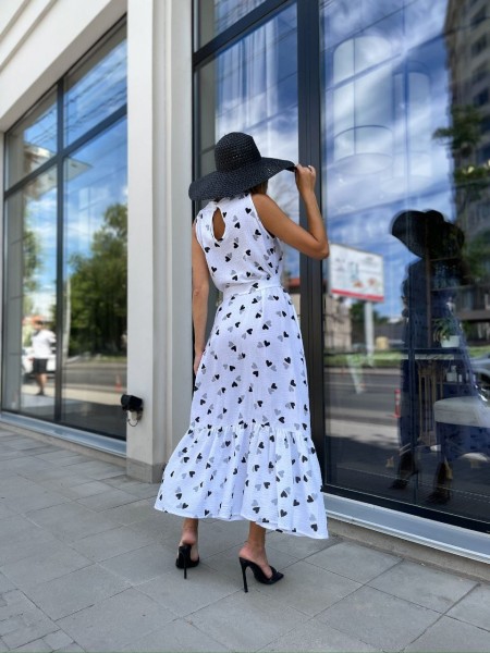 Нежный сарафан из муслина белого цвета в черное сердце 28446