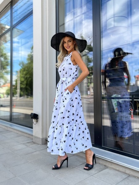 Нежный сарафан из муслина белого цвета в черное сердце 28446