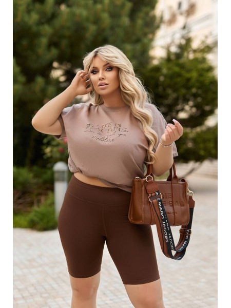 Базова жіноча футболка з написом кольору мокко 28459 N