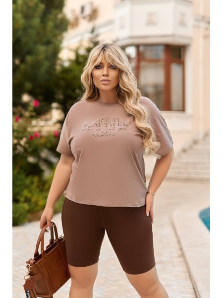Базова жіноча футболка з написом кольору мокко 28459 N