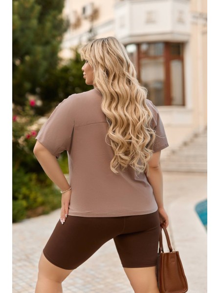 Базова жіноча футболка з написом кольору мокко 28459 N