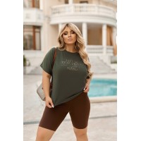 Базова жіноча футболка з написом кольору хакi 28460 N