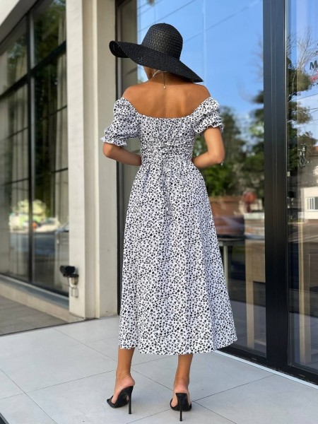 Романтична сукня білого кольору в чорну квітку 28485 LAM