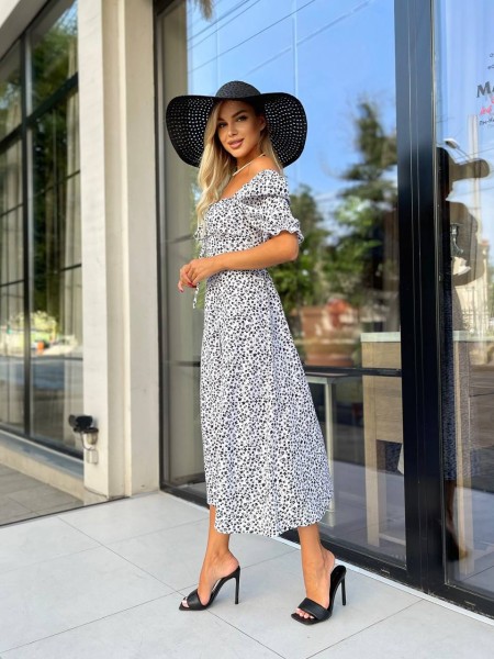 Романтична сукня білого кольору в чорну квітку 28485 LAM