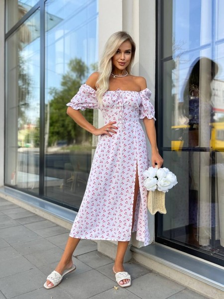 Романтична сукня білого кольору в рожеву квітку 28490 LAM