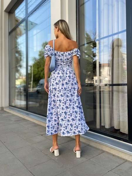 Романтична сукня білого кольору в синю квітку 28491 LAM
