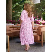 Легка сукня міді у дрібну квітку малинового кольору 28494 N