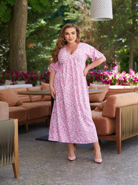 Легка сукня міді у дрібну квітку малинового кольору 28494 N