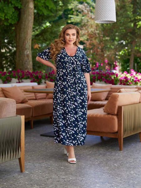 Легка сукня міді у крупну квітку синього кольору 28495 N