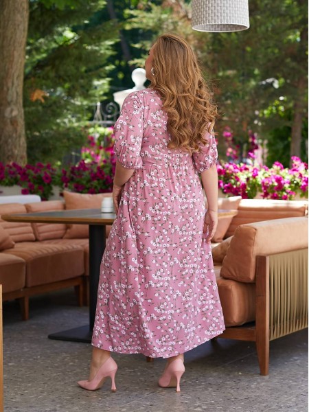 Легка сукня міді у крупну квітку пудрового кольору 28496 N