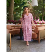 Легкое платье миди в крупный цветок пудрового цвета 28496