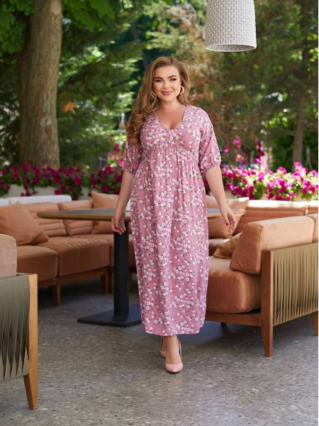 Легка сукня міді у крупну квітку пудрового кольору 28496 N