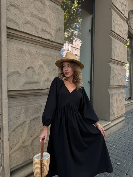 Трендова, лляна сукня чорного кольору 28511 Ordio