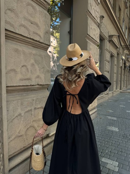 Трендова, лляна сукня чорного кольору 28511 Ordio