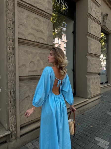 Трендова, лляна сукня блакитного кольору 28512 Ordio