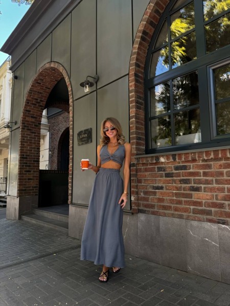 Нежный костюм 2-ка (топ+юбка) серого цвета 28518