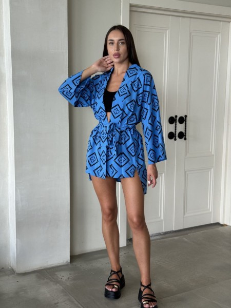 Женский костюм 2-ка (шорты+кимоно) синего цвета 28532